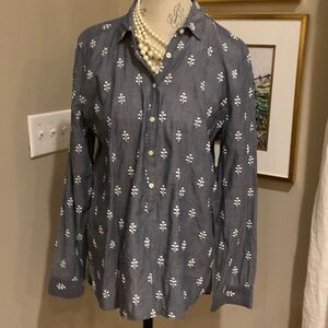 LOFT Blue Blouse with White Floral Pattern